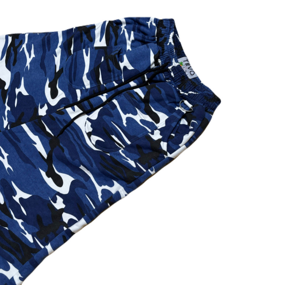 BLUE CAMO FUR POCKET SWEAT PANTS