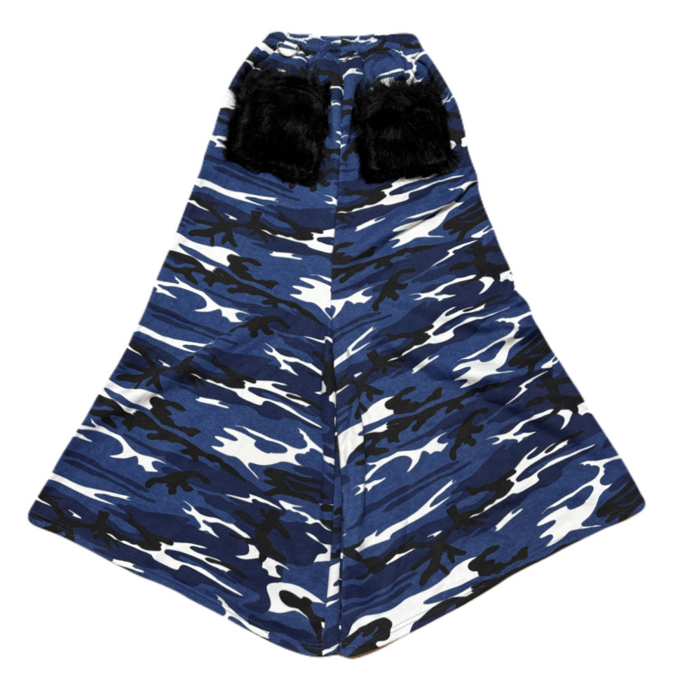 BLUE CAMO FUR POCKET SWEAT PANTS