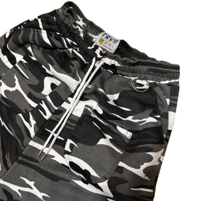 BLACK CAMO FUR POCKET SWEAT PANTS