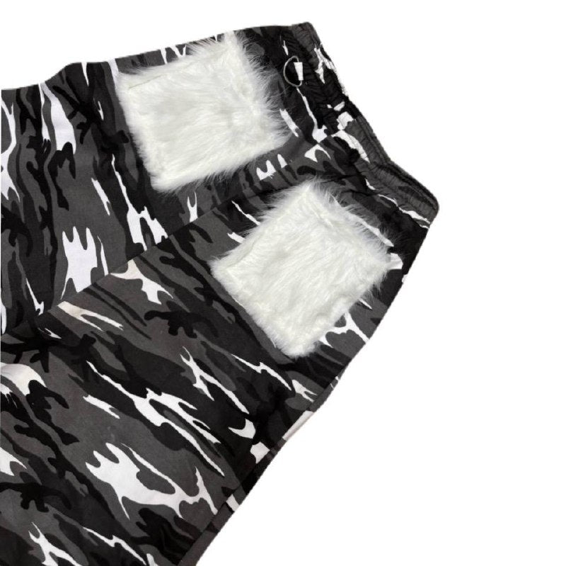BLACK CAMO FUR POCKET SWEAT PANTS